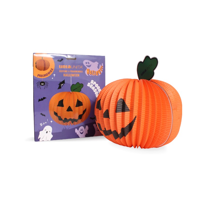 Festone a fisarmonica Halloween Tinta Unita a forma di zucca o ragno: decorazione pieghevole da appendere o appoggiare. Su Viano Shop!