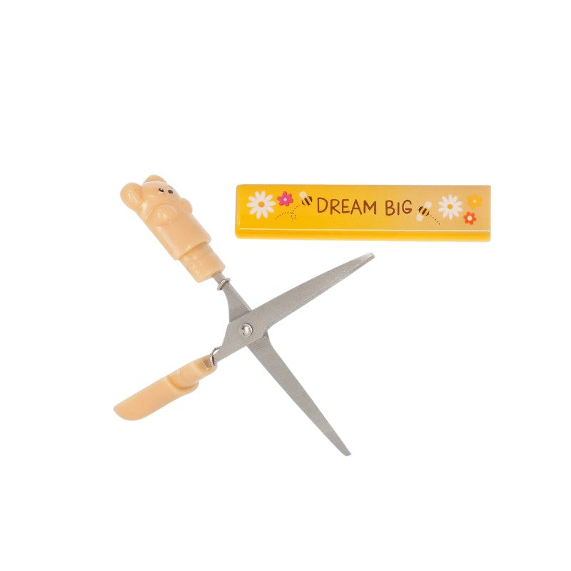 Forbici mini portatili Legami Bear Sweet Bear — custodia protettiva kawaii, orsetto Dream Big, età 6+. Regalo scolastico coordinato WonderWow. 