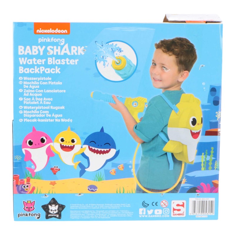 Bellissima pistola ad acqua dotata di zainetto con serbatoio a tema Baby Shark