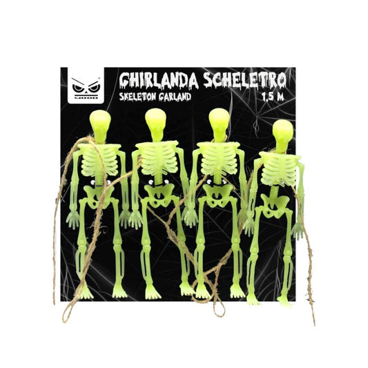 Spaventosissima decorazione per Halloween composta da 4 scheletri legati tra loro fluorescenti