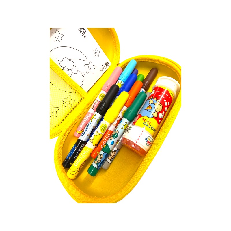 Astuccio Giotto be-bè con pennarelli super lavabili, schede da colorare e bolle di sapone: kit creativo per i più piccoli. Su Viano Shop!