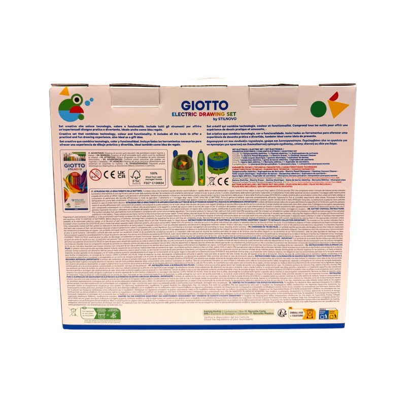 Giotto Electric Drawing Set by Stilnovo: temperamatite e gomma elettrici, aspirabriciole e 12 pastelli Stilnovo. Su Viano Shop!
