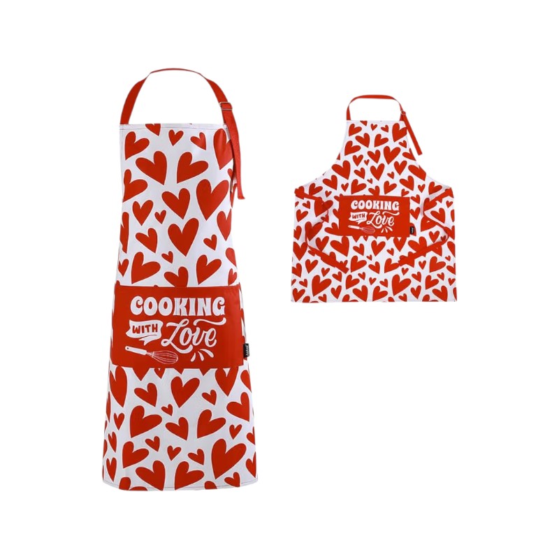 Grembiule da cucina iTotal Cooking With Love: fantasia cuoricini rossi, tasca frontale, laccio regolabile. Idea regalo romantica! Scoprilo