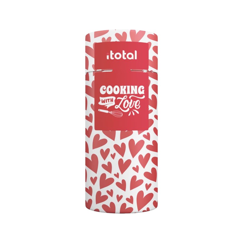 Grembiule da cucina iTotal Cooking With Love: fantasia cuoricini rossi, tasca frontale, laccio regolabile. Idea regalo romantica! Scoprilo