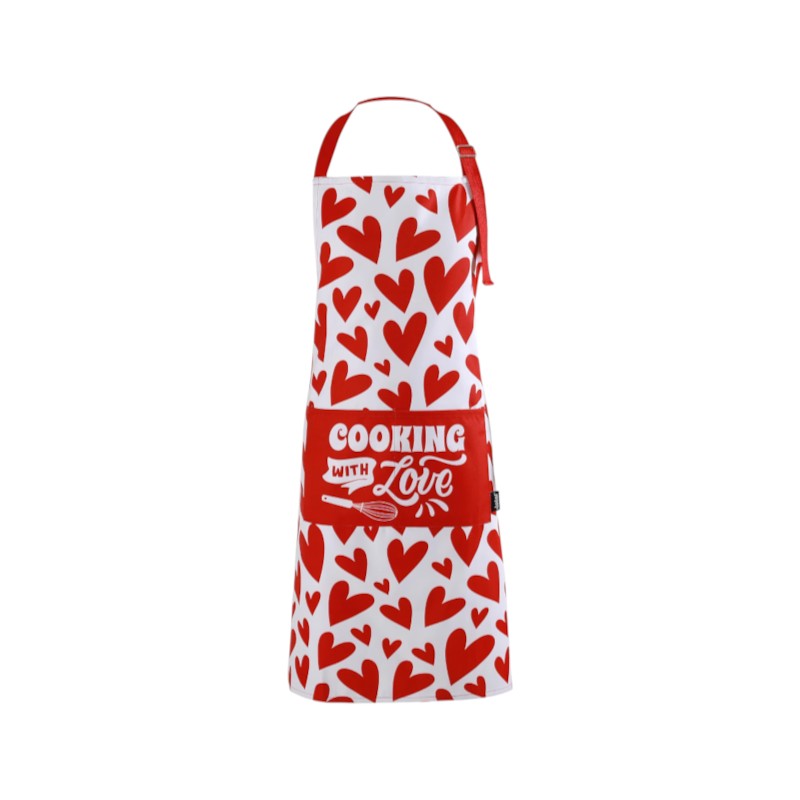 Grembiule da cucina iTotal Cooking With Love: fantasia cuoricini rossi, tasca frontale, laccio regolabile. Idea regalo romantica! Scoprilo