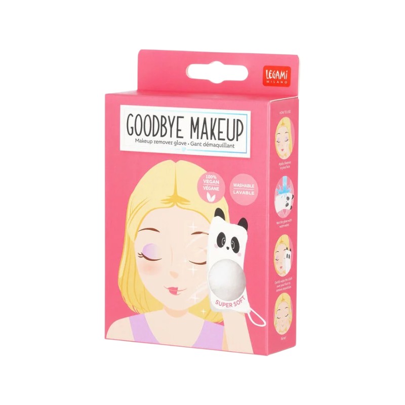 Guanto struccante Legami Goodbye Makeup super morbido, lavabile e 100% vegan: gatto, panda o unicorno kawaii. Scoprilo su Viano Shop!