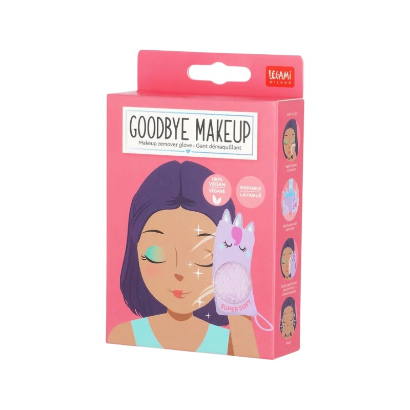 Guanto struccante Legami Goodbye Makeup super morbido, lavabile e 100% vegan: gatto, panda o unicorno kawaii. Scoprilo su Viano Shop!