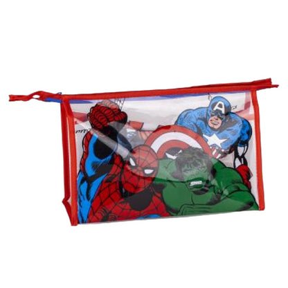 Bellissimo set da viaggio a tema Marvel composto da: Beauty Bag, Spazzola, Bicchiere e Asciugamano