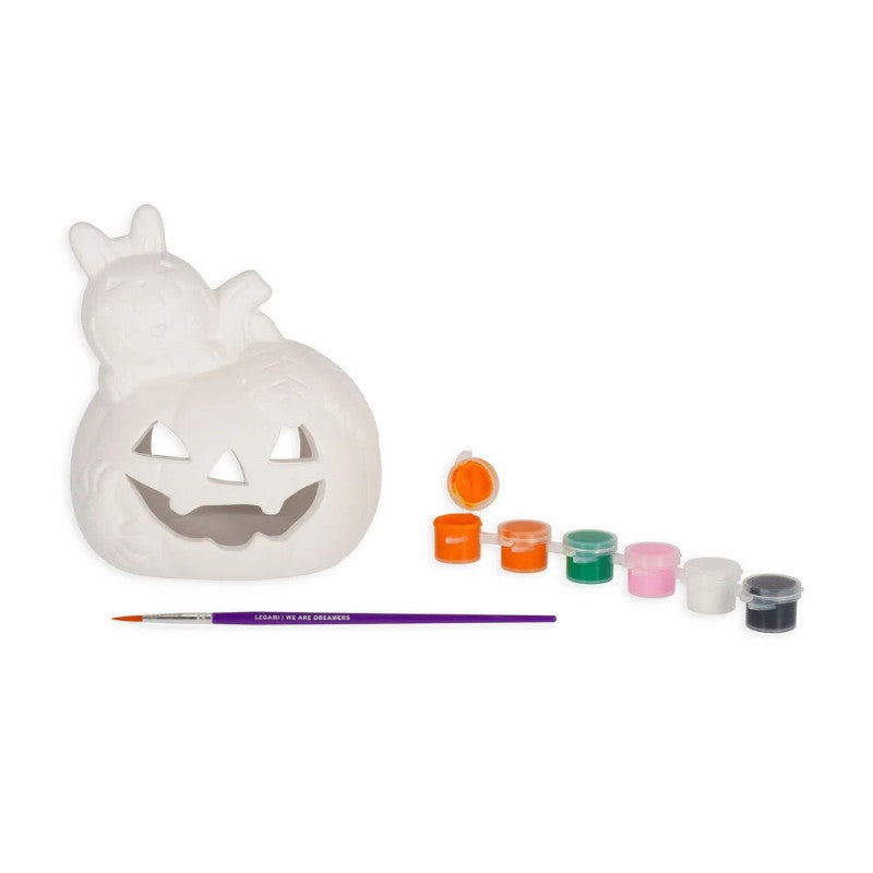 Kit decorazione Legami Paint Your Halloween: portacandela zucca in ceramica da dipingere, 6 colori e pennello inclusi. Edizione limitata!