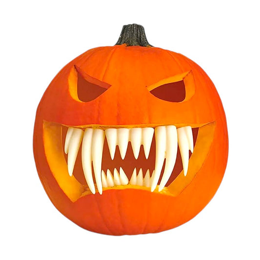 Bellissimo kit utile per la decorazione della zucca di Halloween composto da simpaticissimi denti in plastica che si illuminano al buio