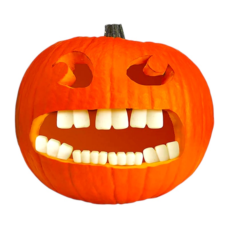 Bellissimo kit utile per la decorazione della zucca di Halloween composto da simpaticissimi denti in plastica che si illuminano al buio