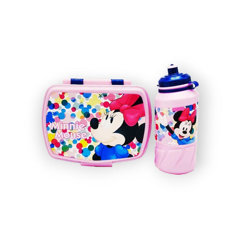 Fantastico kit merenda disney composto da 1 borraccia in plastica da 420ml ed 1 portamerenda. Tema Minnie Mouse