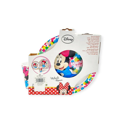 Fantastico kit pappa disney a tema minnie mouse. Kit composto da un piatto piano, un piatto fondo ed un bicchiere, tutto usabile in microonde. Multicolor retro