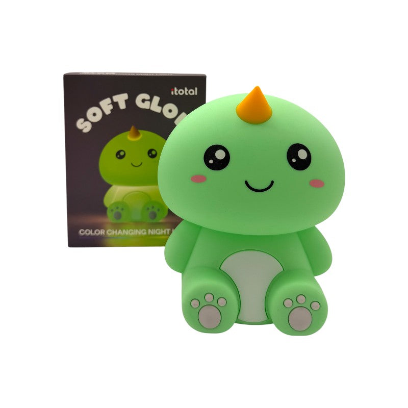 Lampada da comodino per bambini in silicone morbido con cambio colore LED, a tema dinosauro