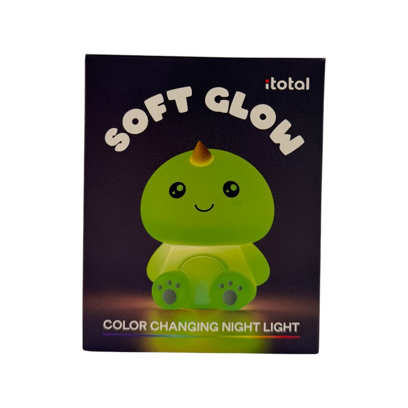 Lampada da comodino per bambini in silicone morbido con cambio colore LED, a tema dinosauro