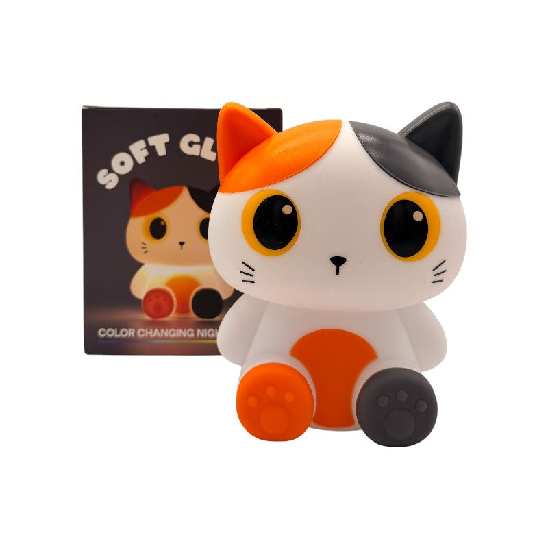 Lampada da comodino per bambini in silicone morbido con cambio colore LED a tema gattino colorato