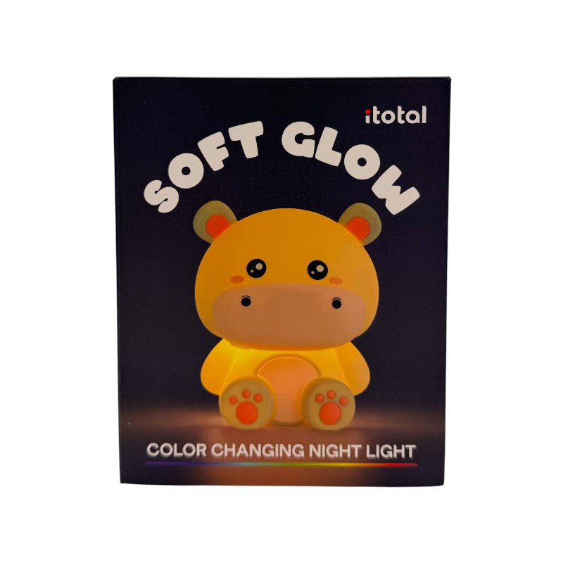 Lampada da comodino per bambini in silicone morbido con cambio colore LED a tema ippopotamo