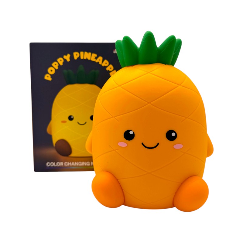 Lampada notturna ananas I-Total Fresh Market — silicone soft-touch, LED multicolore, timer 30/60 min, ricarica USB-C. Perfetta per la cameretta dei bambini. 