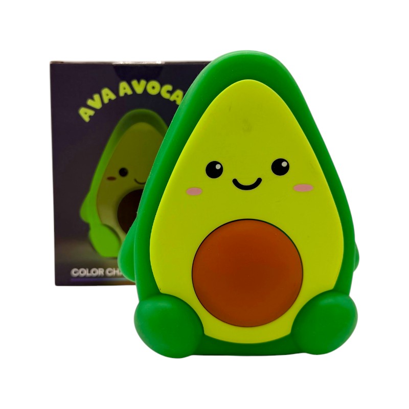 Lampada notturna avocado I-Total Fresh Market "Ava Avocado" — silicone soft-touch, LED multicolore, timer 30/60 min, USB-C. Perfetta per la cameretta.