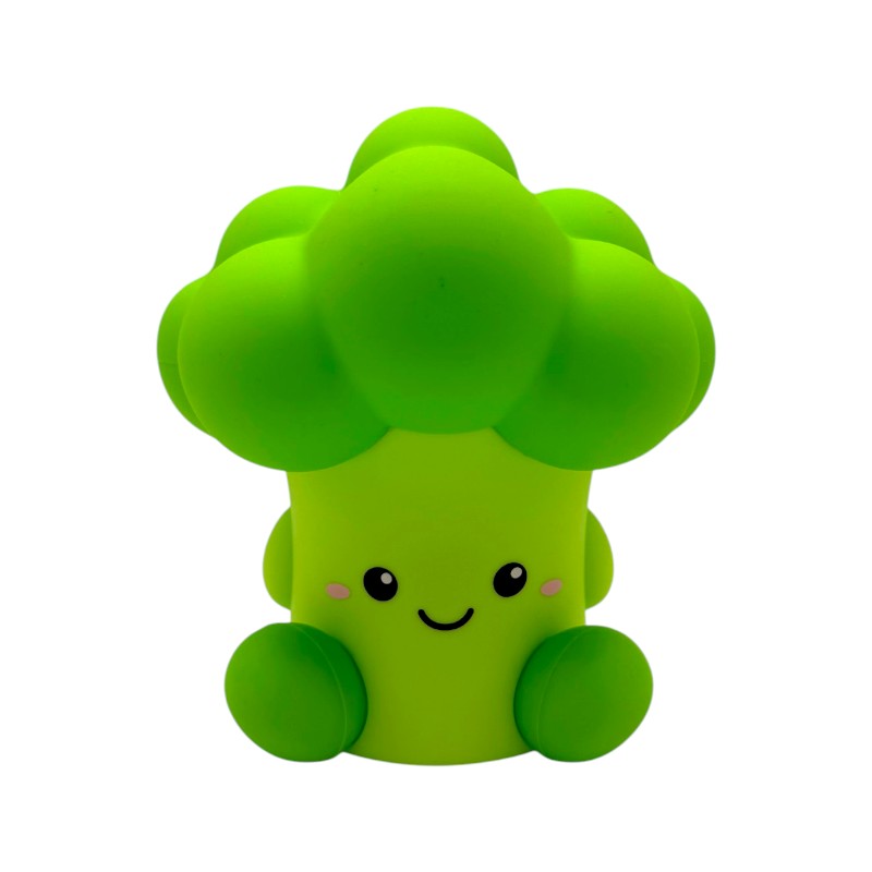Lampada notturna broccolo I-Total Fresh Market — silicone soft-touch verde, LED multicolore, timer 30/60 min, USB-C. Regalo divertente per bambini