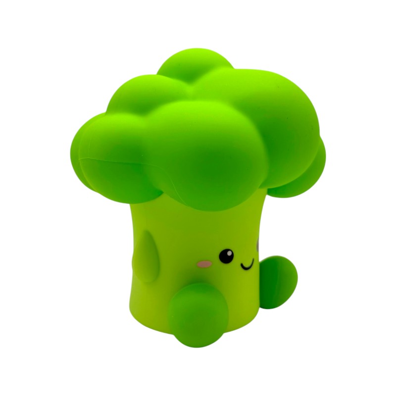 Lampada notturna broccolo I-Total Fresh Market — silicone soft-touch verde, LED multicolore, timer 30/60 min, USB-C. Regalo divertente per bambini