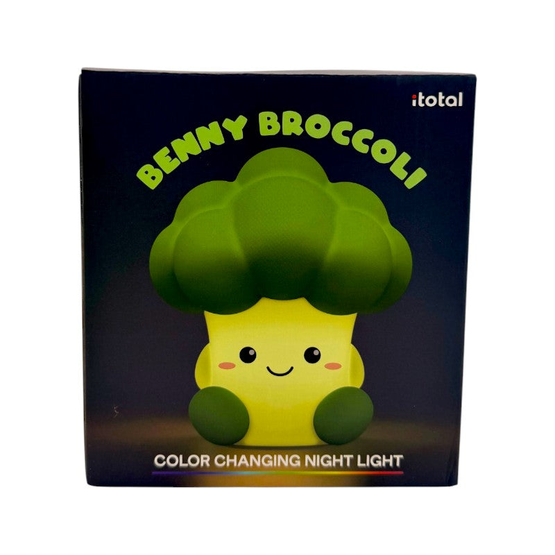 Lampada notturna broccolo I-Total Fresh Market — silicone soft-touch verde, LED multicolore, timer 30/60 min, USB-C. Regalo divertente per bambini