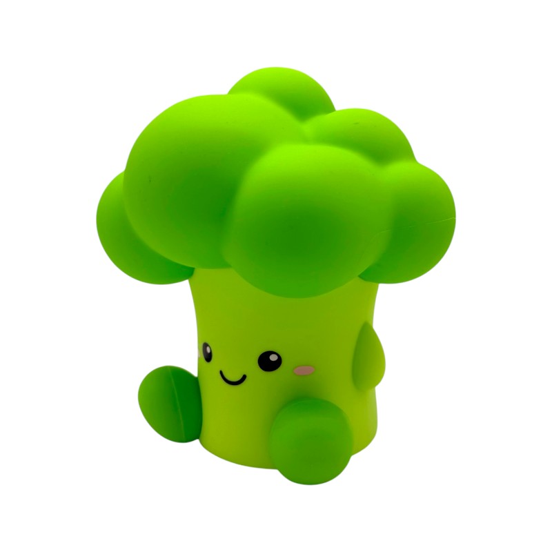 Lampada notturna broccolo I-Total Fresh Market — silicone soft-touch verde, LED multicolore, timer 30/60 min, USB-C. Regalo divertente per bambini