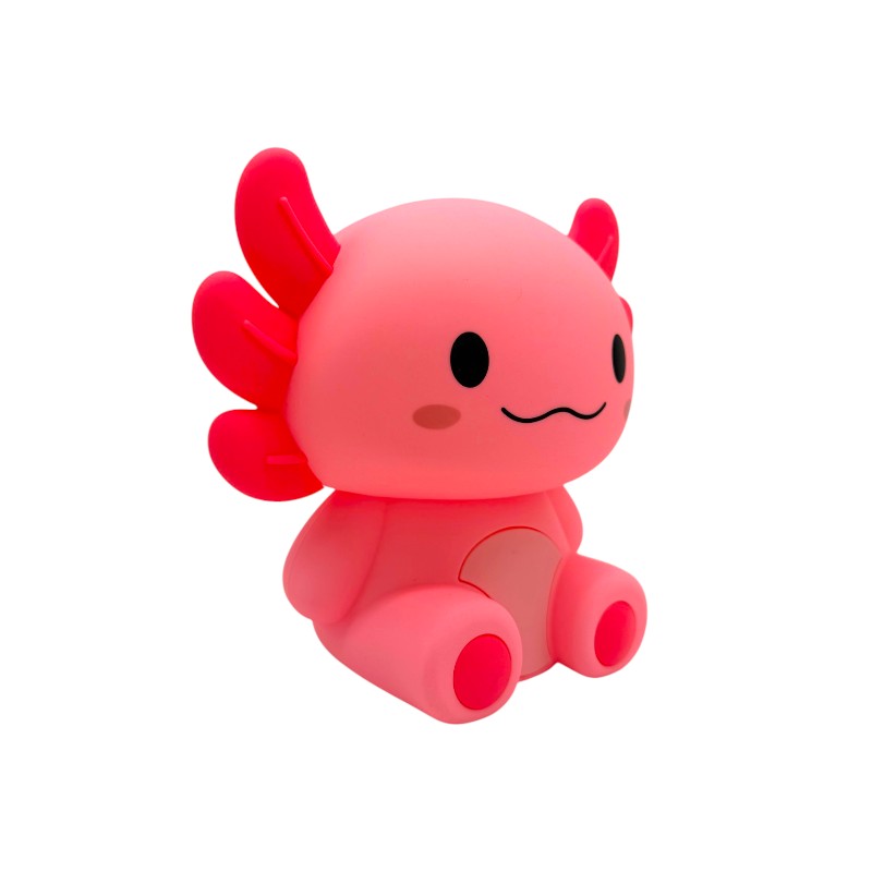 Lampada notturna axolotl I-Total Soft Glow — silicone soft-touch rosa, LED color changing, timer 30/60 min, USB-C. Regalo virale per bambini e adulti.