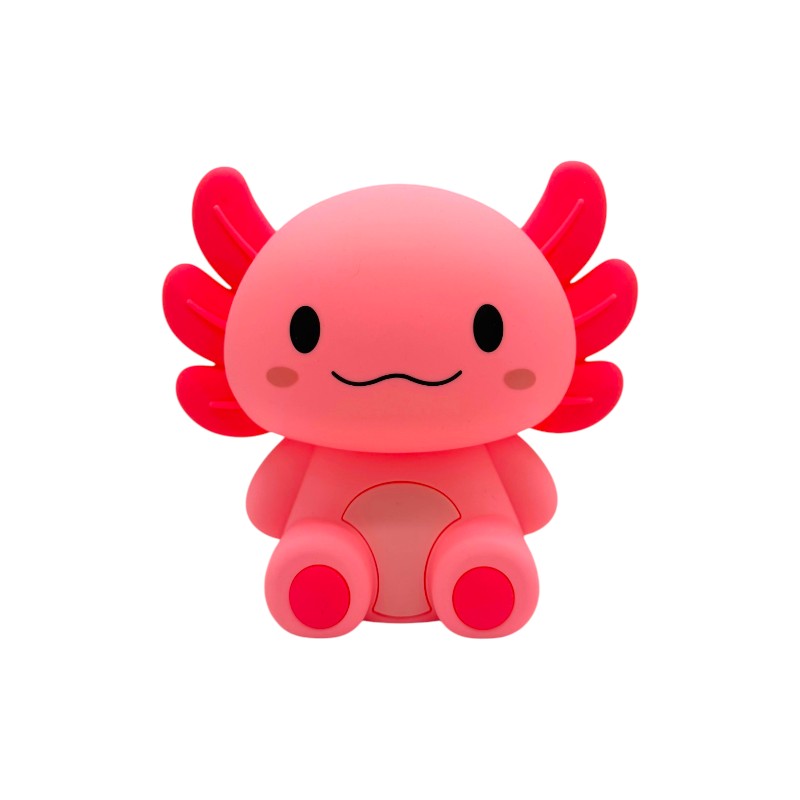 Lampada notturna axolotl I-Total Soft Glow — silicone soft-touch rosa, LED color changing, timer 30/60 min, USB-C. Regalo virale per bambini e adulti.