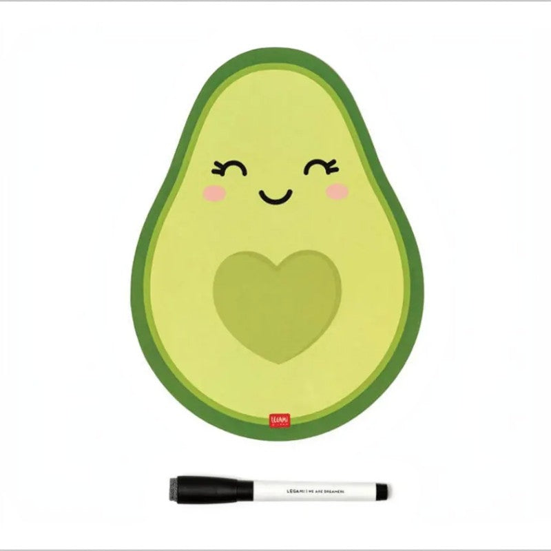Lavagnetta magnetica Legami Avocado con pennarello incluso: superficie cancellabile, forma kawaii per il frigo. Scoprila ora!