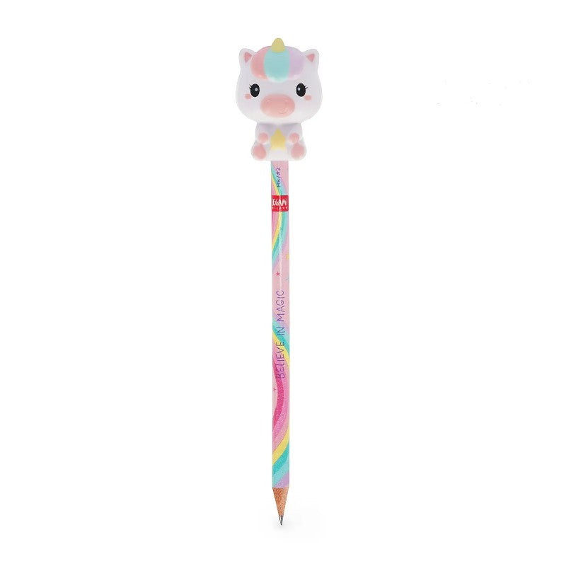 Matita HB Legami con squishy anti-stress — fusto decorato kawaii, topper morbido slow-rise, varianti ape, gatto, panda, unicorno e altri. 