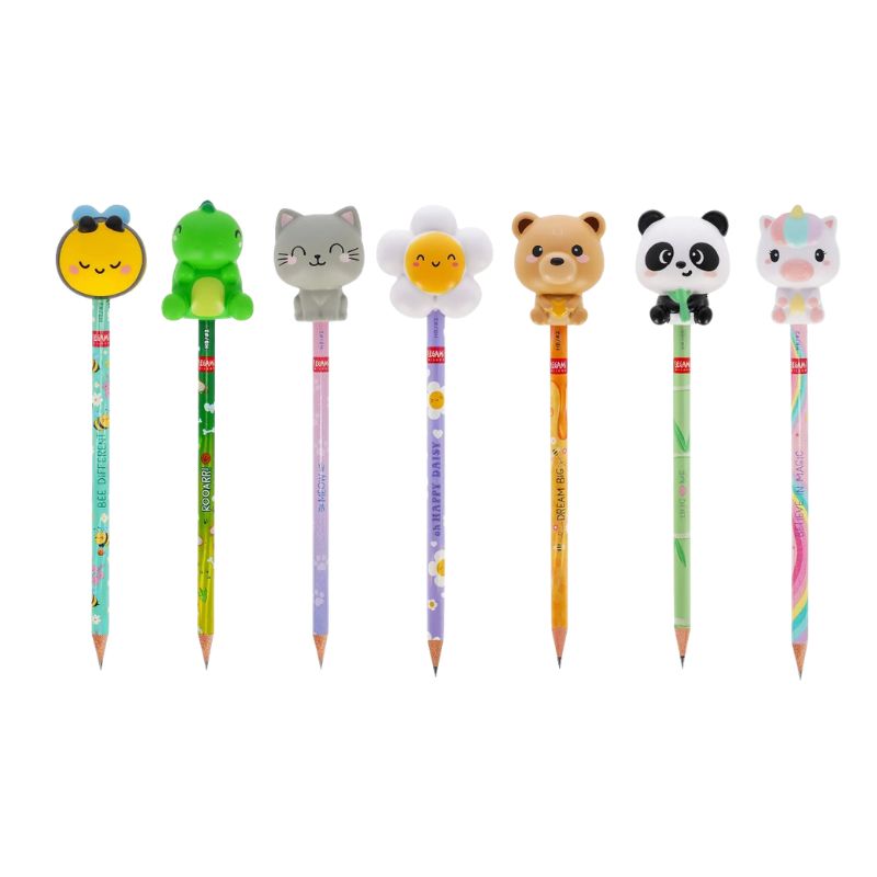 Matita HB Legami con squishy anti-stress — fusto decorato kawaii, topper morbido slow-rise, varianti ape, gatto, panda, unicorno e altri. 