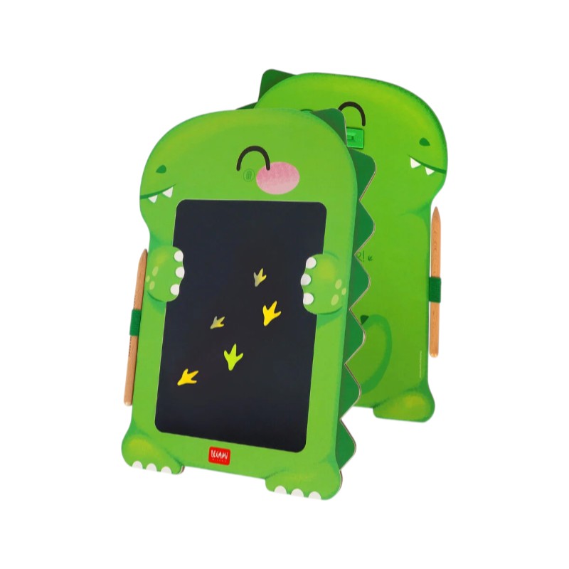 Lavagna magica Legami Dinosauro: tavoletta LCD 8 pollici con penna, tratto arcobaleno e tasto cancella, senza luce blu. Scoprila su Viano Shop!