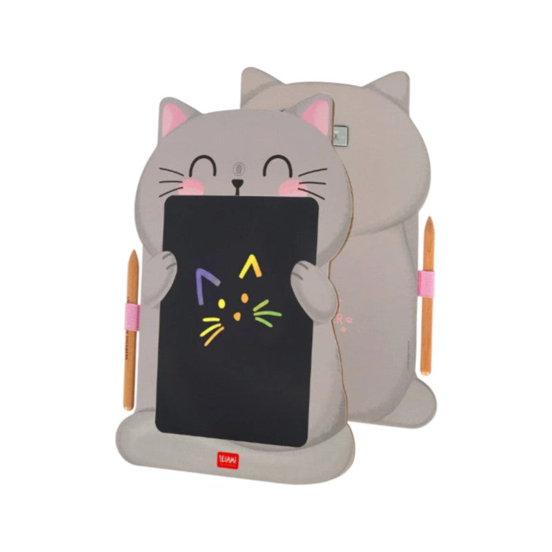 Lavagna magica Legami Gatto: tavoletta LCD 8 pollici con penna, tratto arcobaleno e tasto cancella, senza luce blu. Scoprila su Viano Shop!