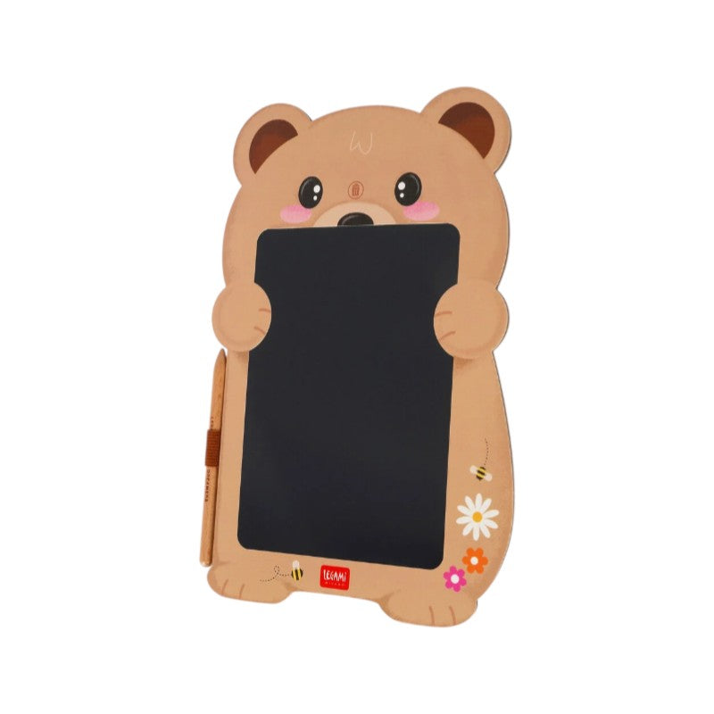 Lavagna magica Legami Orso: tavoletta LCD 8 pollici con penna, tratto arcobaleno e tasto cancella, senza luce blu. Scoprila su Viano Shop!