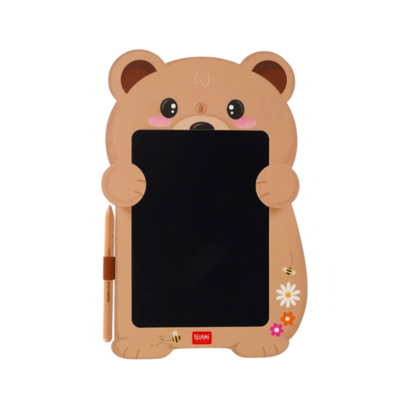 Lavagna magica Legami Orso: tavoletta LCD 8 pollici con penna, tratto arcobaleno e tasto cancella, senza luce blu. Scoprila su Viano Shop!