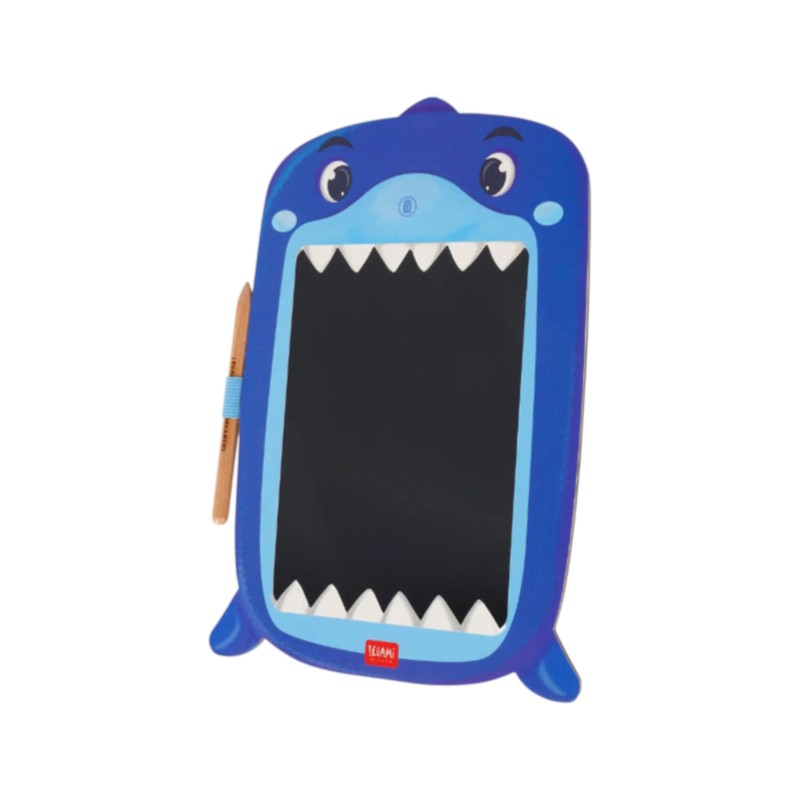 Lavagna magica Legami Squalo: tavoletta LCD 8 pollici con penna, tratto arcobaleno e tasto cancella, senza luce blu. Scoprila su Viano Shop!