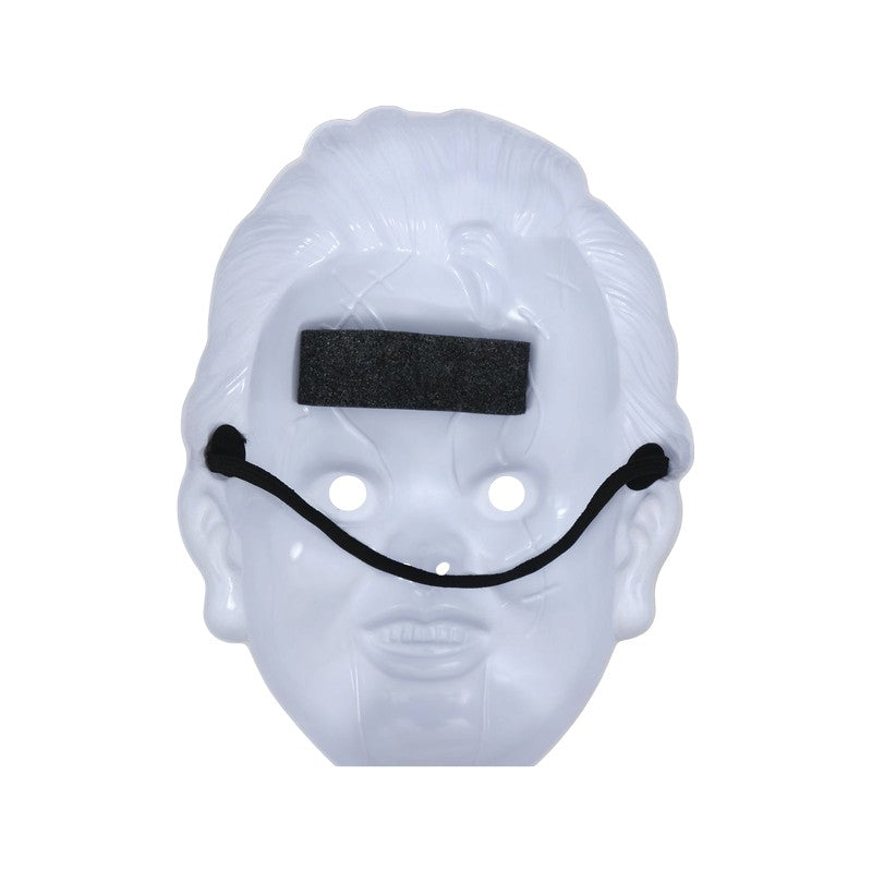 Maschera di Halloween bambola diabolica con capelli rossi e cicatrici cucite: travestimento horror per feste e Carnevale. Su Viano Shop!