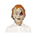 Maschera di Halloween bambola diabolica con capelli rossi e cicatrici cucite: travestimento horror per feste e Carnevale. Su Viano Shop!