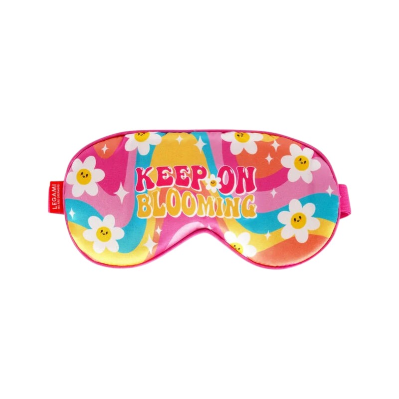 Bellissima mascherina da notte legami a tema floreale con la scritta "Keep on Blooming"