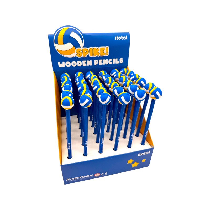 Matita HB pallavolo I-Total Spike! — fusto in legno blu, gomma a forma di pallina da volley 3D. Regalo originale per chi ama la pallavolo. 