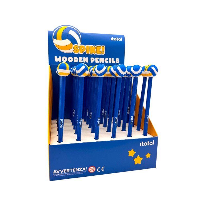 Matita HB pallavolo I-Total Spike! — fusto in legno blu, gomma a forma di pallina da volley 3D. Regalo originale per chi ama la pallavolo. 