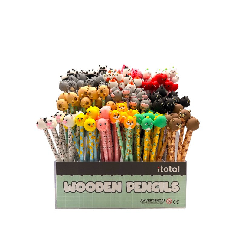 Matite HB animali I-Total — legno decorato con topper animaletto kawaii 3D, tanti soggetti da collezionare. Regalo originale per bambini.