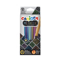 12 matite colorate metalliche Carioca: mina resistente 3,3mm, colori coprenti, ideali per superfici scure. Facili da temperare. Perfette per arte e scuola!