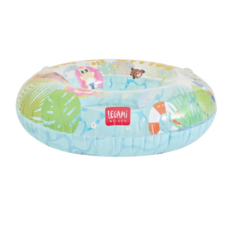 Maxi ciambella gonfiabile Legami Out of Office 102cm: PVC con glitter, maniglie resistenti, max 80kg, toppa inclusa. Design kawaii. La star di ogni piscina!

