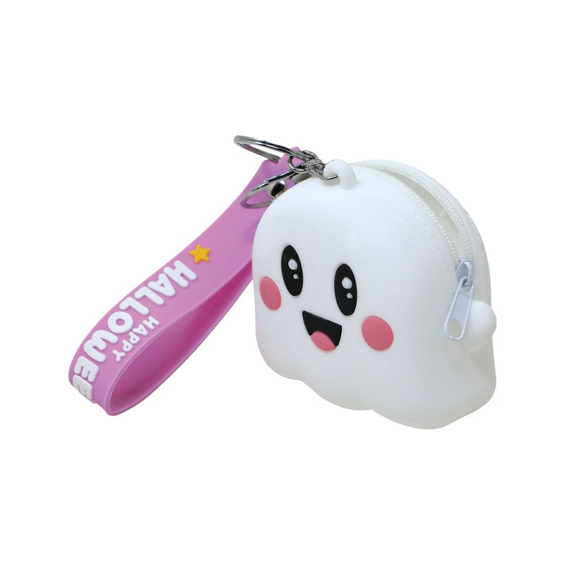 Portamonete Halloween kawaii in PVC con portachiavi: fantasma, pipistrello o zucca con laccetto Happy Halloween e zip. Su Viano Shop!