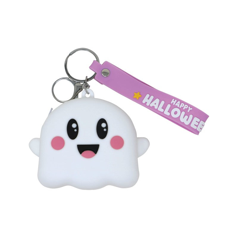 Portamonete Halloween kawaii in PVC con portachiavi: fantasma, pipistrello o zucca con laccetto Happy Halloween e zip. Su Viano Shop!