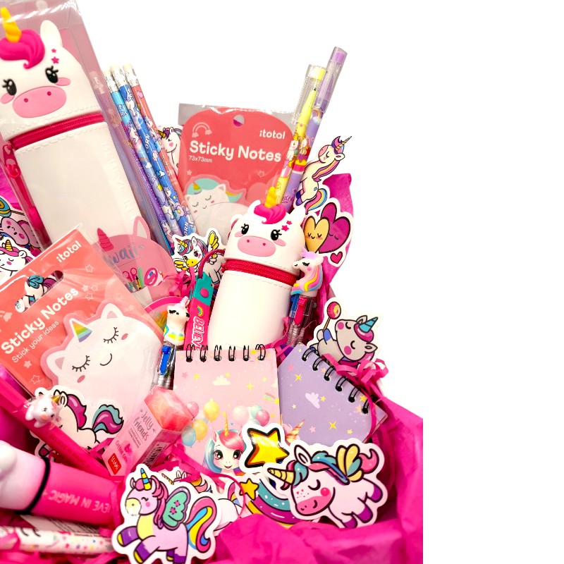 Mega Box Regalo Unicorno Viano Shop — 35 pezzi cartoleria kawaii Legami e I-Total, spedizione gratuita. Il regalo compleanno più magico per bambine. 