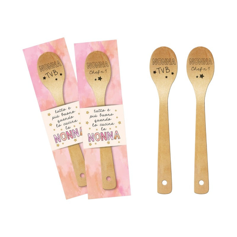 Bellissimo cucchiaio in legno regalo per la festa dei nonni con la scritta "Nonna, sei la chef n^1"