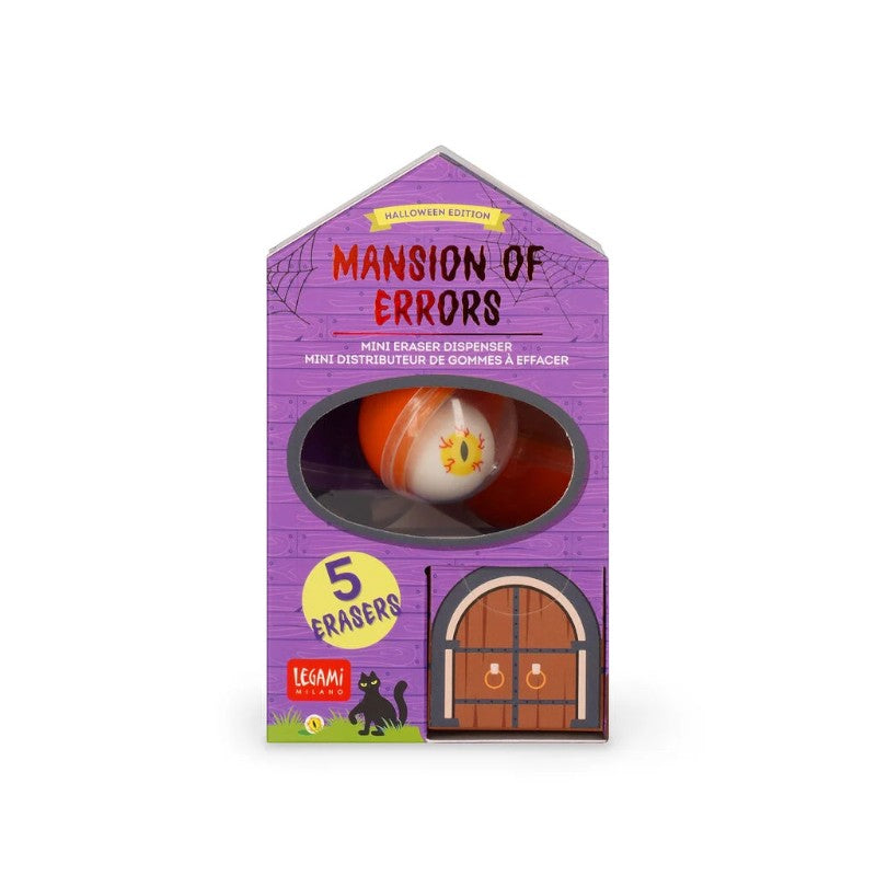 Mini distributore 5 gomme Legami Mansion of Errors: packaging villa infestata, gomme horror-kawaii. Edizione limitata Halloween! Scoprilo